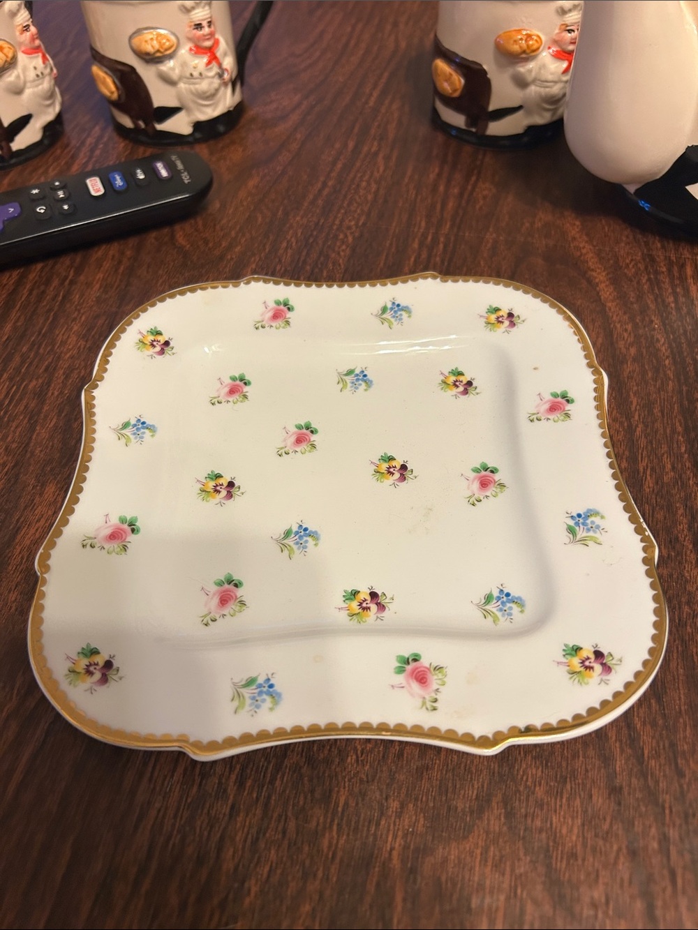 Two I. Godinger & Co.multi-color rosebud and floral pattern.